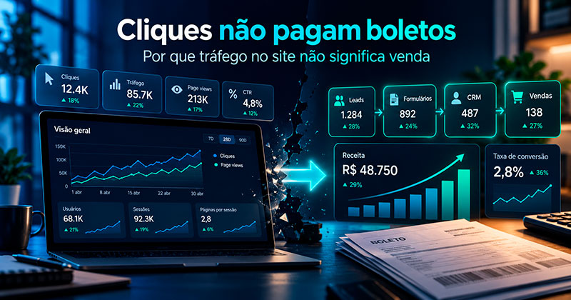 Cliques não pagam boletos: Entenda por que tráfego no site não significa venda